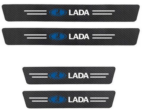 Защитная пленка (наклейка) накладка на пороги для Lada Черный Карбон Плюс 4 шт 2480384062 фото