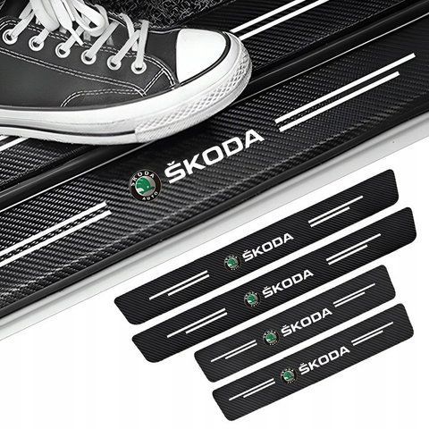 Защитная пленка накладка на пороги для Skoda Черный Карбон Плюс 4 шт 2303718838 фото