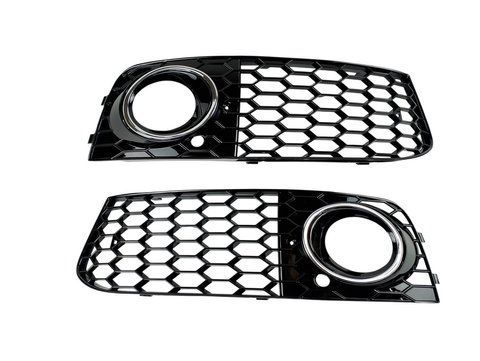 Комплект передних решеток для Audi A4 B8 2009&ndash;2012 8K0807681; 8K0807682 черный глянец с хром вставками стиль RS 2995729038 фото