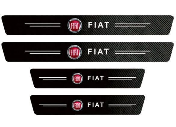Защитная пленка (наклейка) накладка на пороги для Fiat Черный Карбон Плюс 4 шт 2480300597 фото